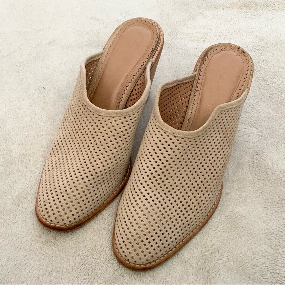 Anthropologie Blaire Mules Size 9 Women’s Suede Neutral Slip On Perforat…